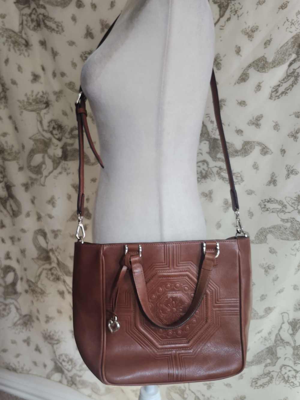 Brighton Brown lucca Cross Embossed Leather Bag With Crossbody Strap